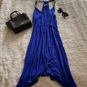 Bar III blue goddess hi lo dress with faux leather